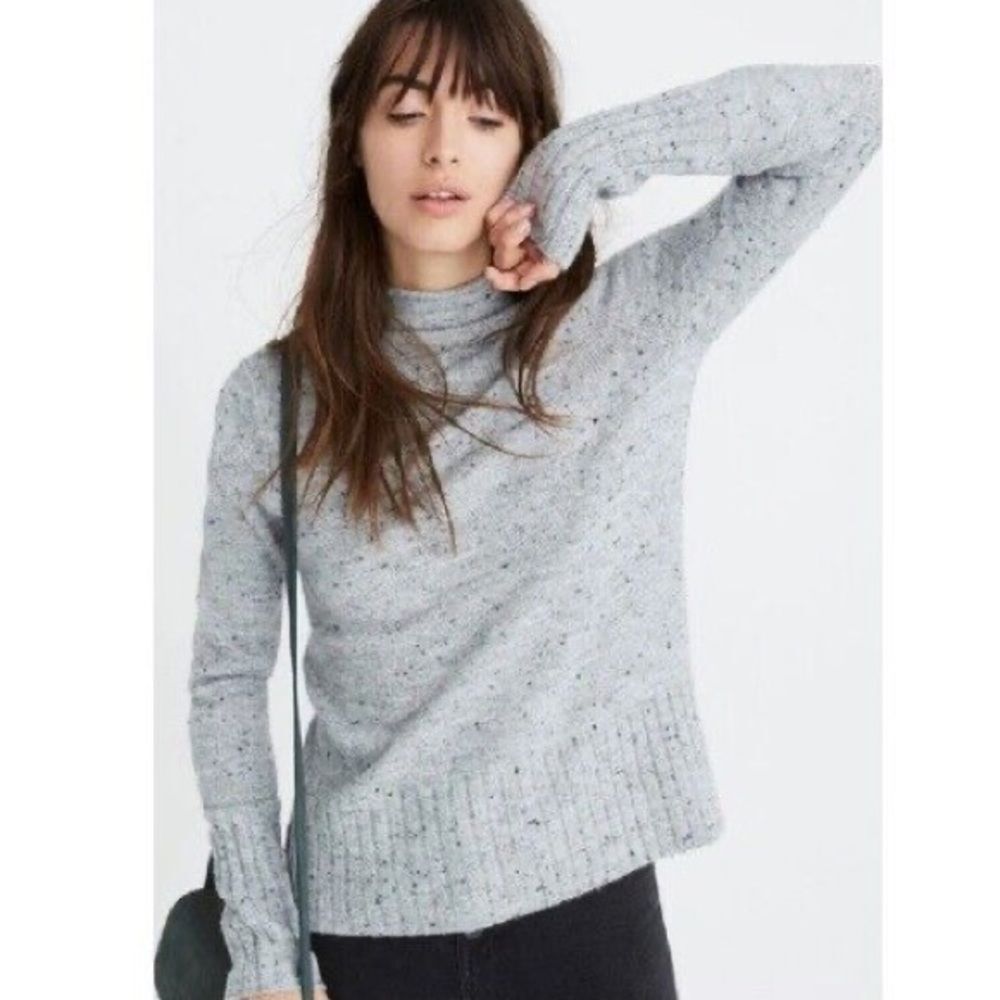Madewell Grey Speckled Sweater Soft Poly/Wool Blend Turtleneck Medium